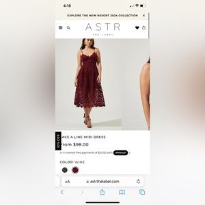 NWT ASTR the label Lace A-Line Midi Dress